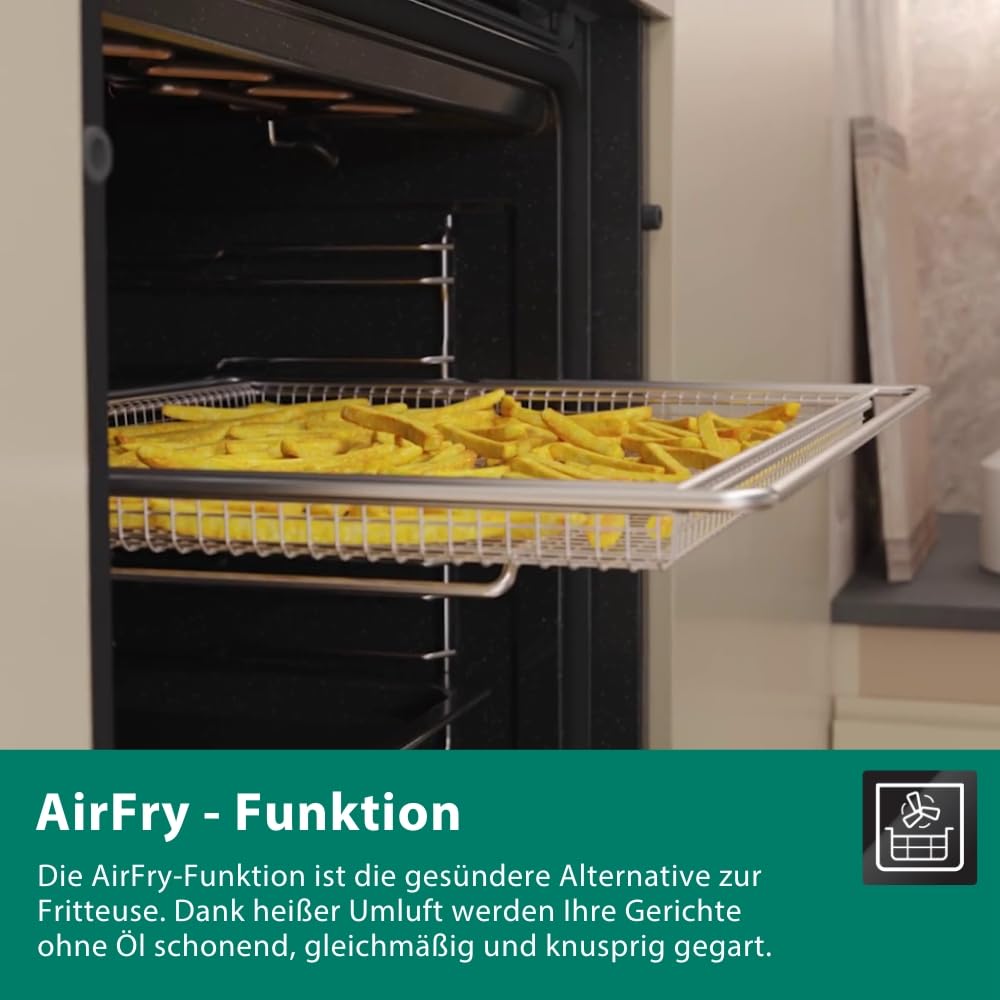 Bauknecht BBI4S8PM1SK Einbau-Heissluftbackofen/A+/ 73 l/Pyrolyse/SoftClose/AirFry Funktion inkl. Airfry-Tray/High Temp. Pizza Funktion/LCD Text-Display/Mono-Drehwähler/ 1x Teleskopauszug 2