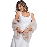 SHUERIET Women's Faux Fur Collar Scarf Wrap, Winter Warm Stole Shawl Shrug Neck Warmer Bridal Wedding Thanksgiving Christmas