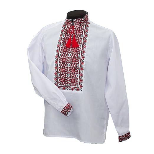 Traditional Ukrainian Embroidered Shirt for Men Saphire White. Amazon