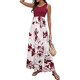 Sherosa Women's Summer Sleeveless Boho Floral Maxi Dresses Chevron Striped Casual Tank Flowy Long Sundress Beach Vacation