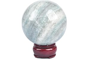 JIC Gem Natural Trolleite Crystal Ball Sphere Blue Healing Crystal Gemstone Ball with Display Stand Home Decor Meditation Grid Energy Balance (70-80mm)