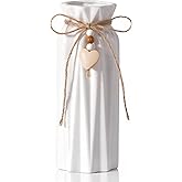 Elegant 8 Inch Ceramic Vase with Geometric Pattern, Decorative Vase with Jute Rope & Heart Charm for Home Décor, Table Centerpieces, and Gifts, Ideal for Living Room, Bedroom, and Office