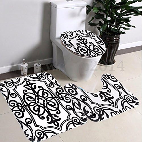 EE Black And White Bath Mat Set 3 Piece Non-slip Toilet Rug Bathroom Contour Mat