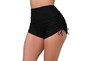 Halcurt Women's High Waisted Swim Board Shorts (Available in Plus) Tummy Control Side Drawstring Swimsuit Bottoms