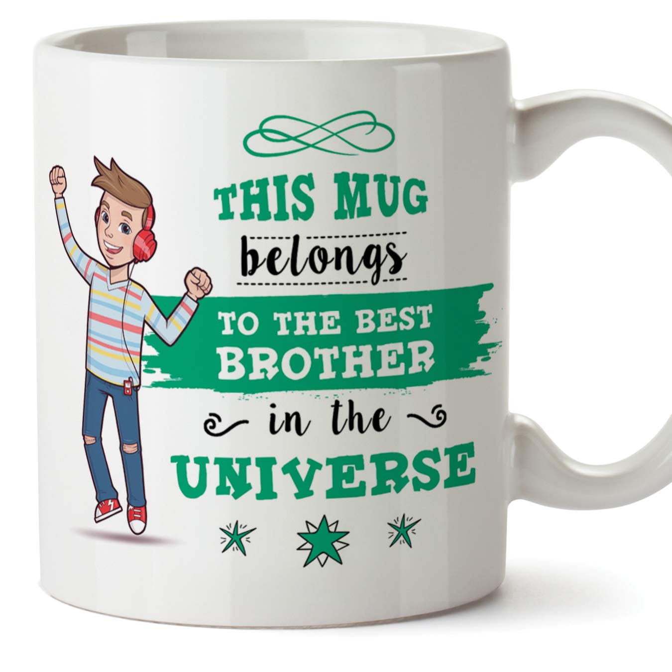 MUGFFINS Brother Mug/Cup - Best Brother in The Universe - Coffee Mug for Breakfast/Birthday Presents for Siblings/Ceramic 11 oz