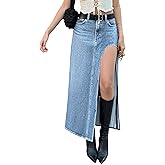 EMMIOL Jean Maxi Skirts for Women Side Slit Sexy Dress 2025 Fall Trendy Sexy Denim Long Skirt