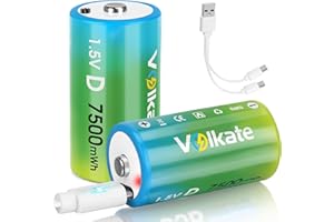 Rechargeable D Cell Batteries 2 Pack, 1.5V 7500mwh Lithium LR20 Battery D Size with USB-C Charging Cable, for Flashlight, Toy