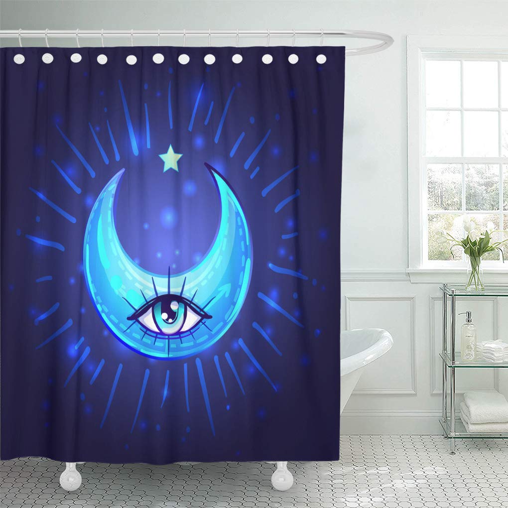 Emvency Decorative Shower Curtain Mystic Crescent Moon With One