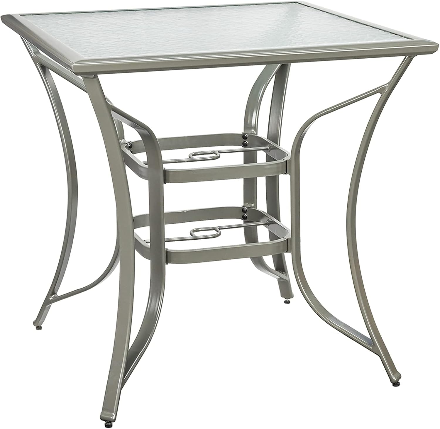 36" Outdoor Patio Dining Bistro Table Aluminum Square Bar Height Table Garden Backyard Furniture, Water Ripple Tempered Glass Top: Kitchen & Dining