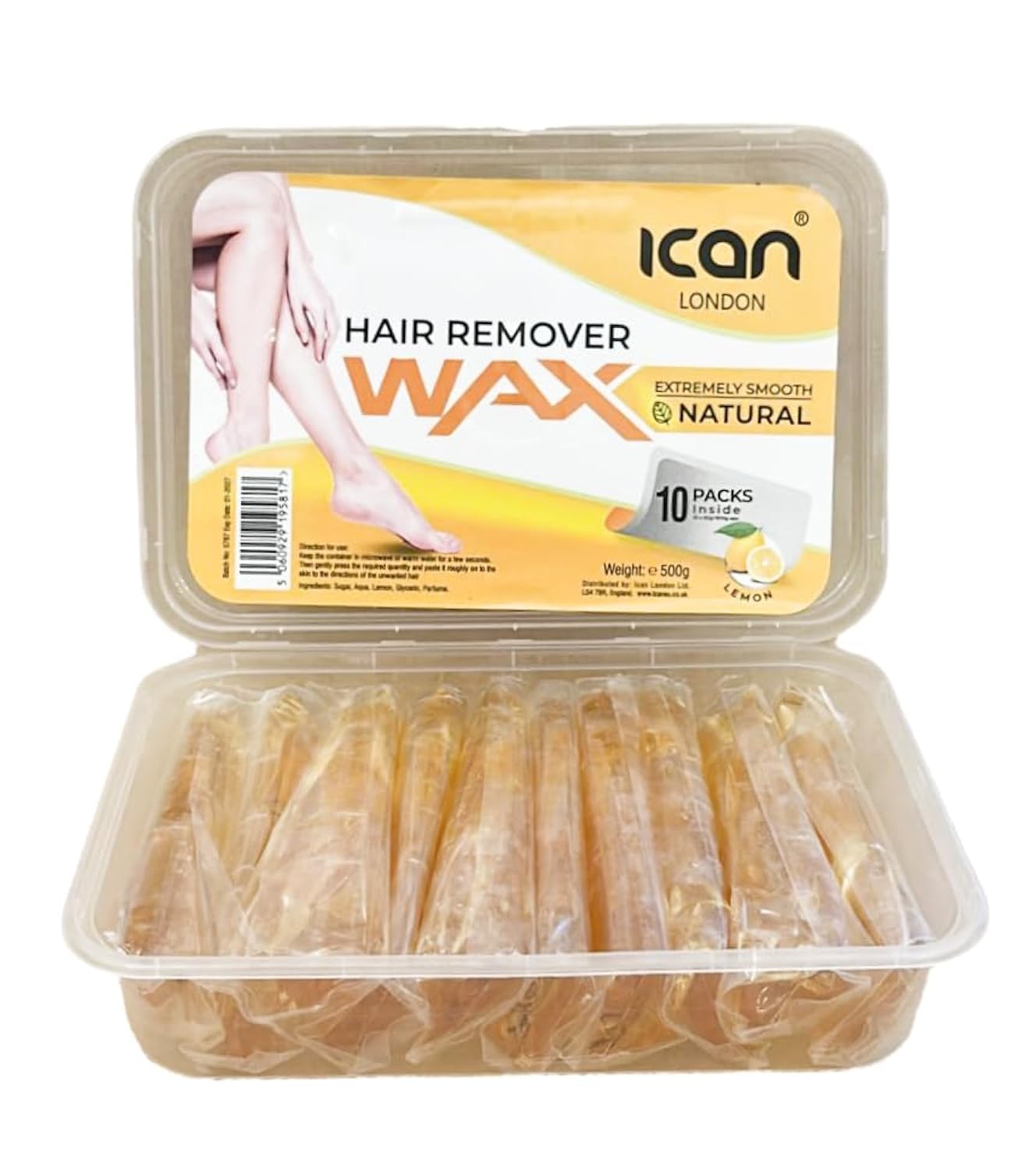 ican London Extremley Smooth Natural Hair Remover Warm Wax (10 x 50g packets, Lemon)