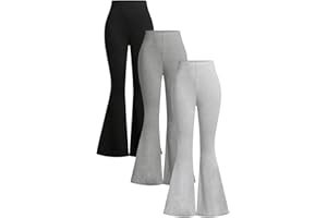 Milumia Girl's 3 Pack Flared Leg Pants Set Elastic Waist Bell Bottom Pants