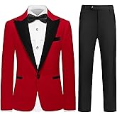 Rogers & Morris Boys Velvet Tuxedo Suit Formal Outfits Slim Fit Kids 5 Piece Set Peak Lapel Tuxedo
