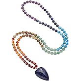 COAI Heart Pendant Prayer Beaded Necklace, Handmade 108 Mala Beads 7 Chakra Necklace for Women