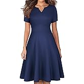 YATHON Women's Short Sleeve Vintage A Line Dress Fit and Flare Summer Cocktail Party Work Dresses with Pockets