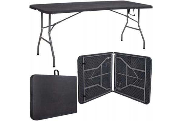 Mesa Dobrável Vira Maleta Com Alça Portátil 1.80m Para Camping Pesca Jardim Área Externa Ou Interna Salão De Festas Gourmet Luvinco (Preto)