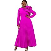 AOMEI Women's Long Sleeve with Asymmetrical Ruffles Pleated A-Line Maxi Dress