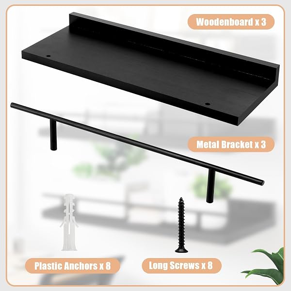 IJRPLM FLOATING SHELVES WALL MOUNTED SET OF 3, BLACK WOOD STORAGE SHELF, BATHROOM WALL SHELVES OVER TOILET, FLOATING SHELF FOR BATHROOM LIVING ROOM BEDROOM KITCHEN OFFICE