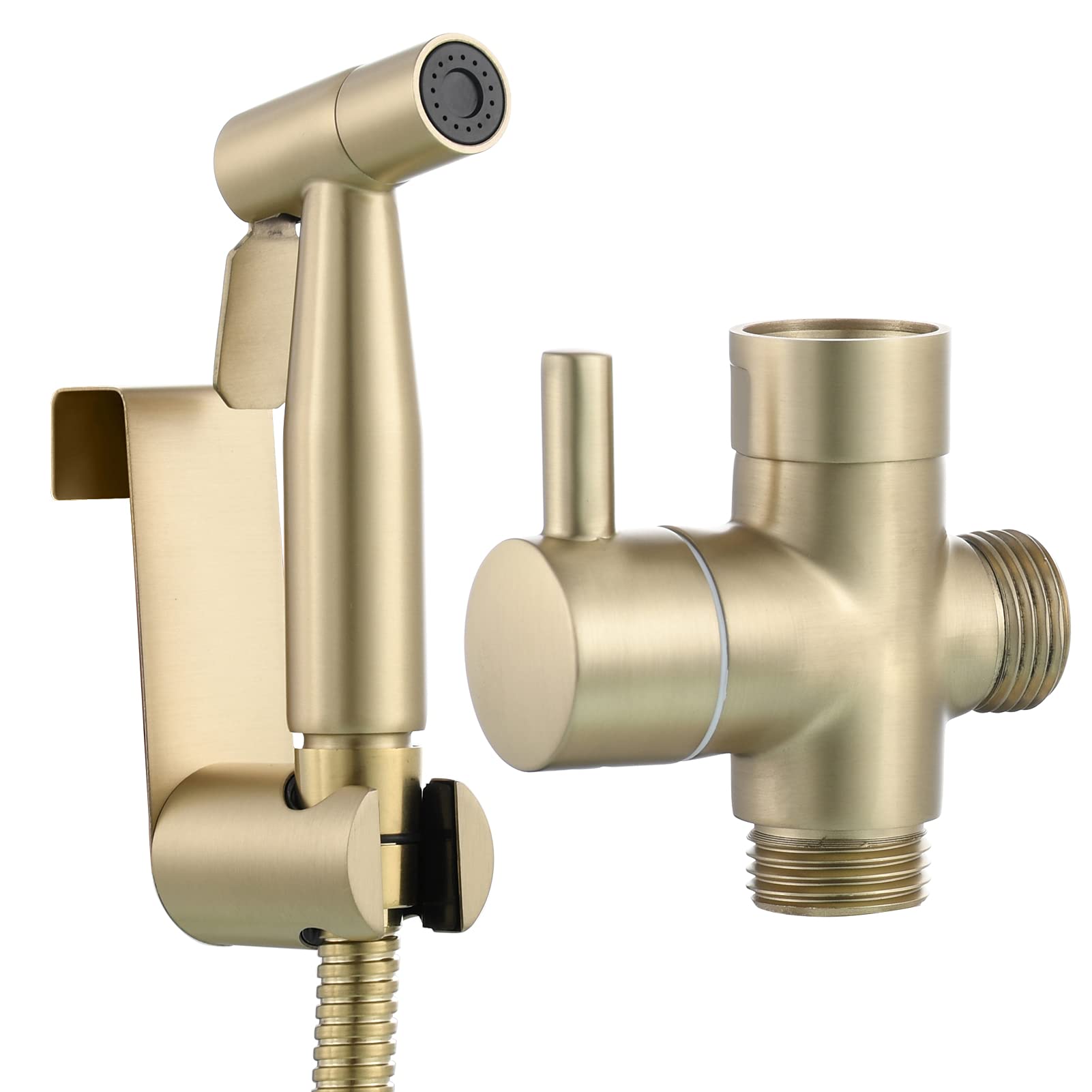Tecmolog Handheld Bidet Sprayer Shattaf Kit Stainless Steel Bidet Attachment for Toilet Brushed Gold, WS024J2F