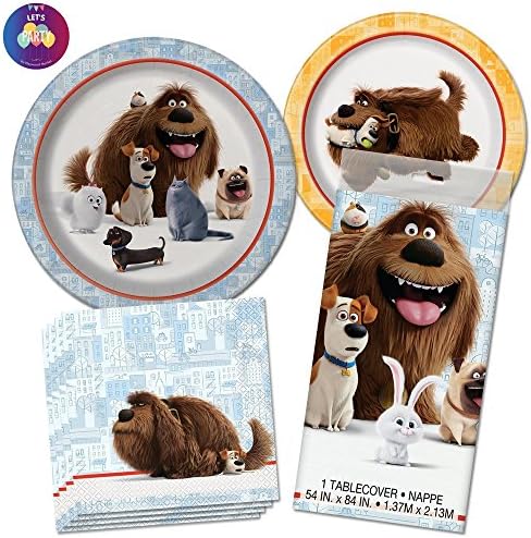 The Secret Life of Pets Party Supplies - Dinner Plates, Dessert Plates, Lunch Napkins &amp; Tablecover for 8 Guests
