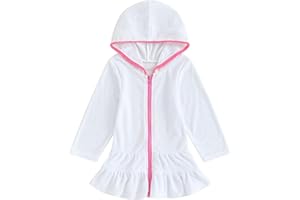 Motlapol Toddler Girl Swim Cover Up Long Sleeve Floral Zipper Hooded Swimsuit Little Kids Towel Beach Dress Bathing Suit