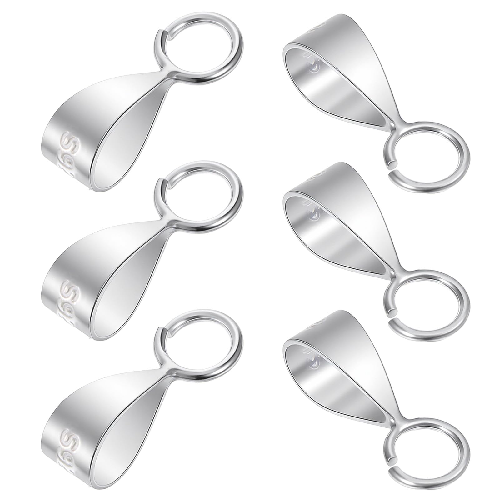 Photo 1 of 6pcs 925 Sterling Silver Bails for Jewelry Making Slider Necklace Pendant Clasp with Open Loop Clasp for Necklace Connectors Pendant Bails Pinch Bail for Pendants Jewelry Making Silver