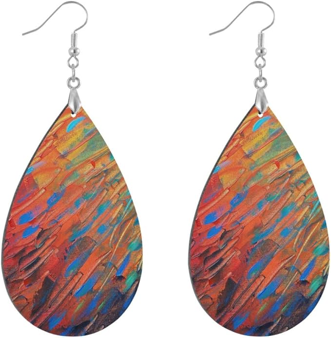 Women Teardrop Earrings Lightweight Wooden Teardrop Dangle Earrings