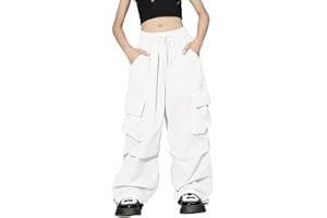 Girls Cargo Pants High Waisted Baggy Parachute Pants Summer Wide Leg Hiking Jogger with Pockets Kids Y2k Haraju Streetwear