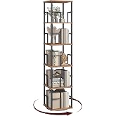 MAHANCRIS 5-Tier Rotating Bookshelf, Freestanding Corner Bookshelf, 360&deg; Spinning Bookcase, Industrial Style Storage Rack with Rails, for Living Room, Bedroom, Study, Rustic Brown and Black BKHR1601