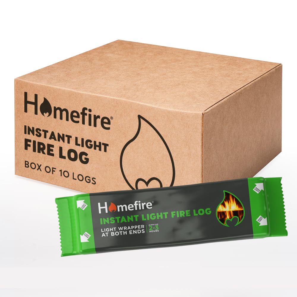Homefire Natural Instant Light Fire Logs, for Open Fires, Multi-fuel Stoves, Wood Burners, and Campfires, Smokeless and Odourless (Pack of 10)