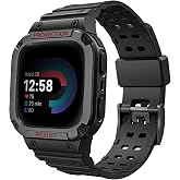 FINTIE Band with Case Compatible with Fitbit Versa 4/3/2/1/Lite&amp;Sense 2 1 | Protective Case Strap, Rugged Sport Band Men, Adjustable Wristband, All-day Comfort, Pink Sand