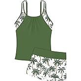 RAISEVERN Girls Swimsuit 2 Piece Bathing Suits for Teens Cute Summer Tankini Short for Size 7-16