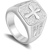 Men's Stainless Steel Cross Ring, Square Fashion Ring for mens Jewelry with 3D Cross Design in Gold/Black/Steel/Steel - Gold Color Size 6-15