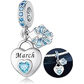 Birthstone Charms for Bracelets and Necklaces 925 Sterling Silver Happy Birthday Bead Charm Love Heart Shape Dangle Pendant with 5A Cubic Zirconia Jewelry for Women