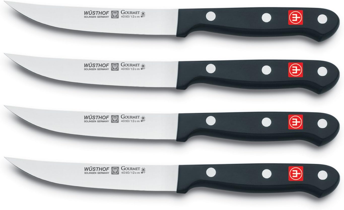 WÜSTHOF Gourmet Four Piece Steak Knife Set (Blister Pack) | 4-Piece German Knife Set | Precise Laser Cut High Carbon Stainless Steel Kitchen Steak Knife Set – Model 8464: Wusthof Steak Knives: Kitchen & Dining