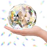 Clear Glass Crystal Ball Prism Suncatcher Rainbow Maker, Sphere Faceted Gazing Ball for Window, Feng Shui, Home Office Garden