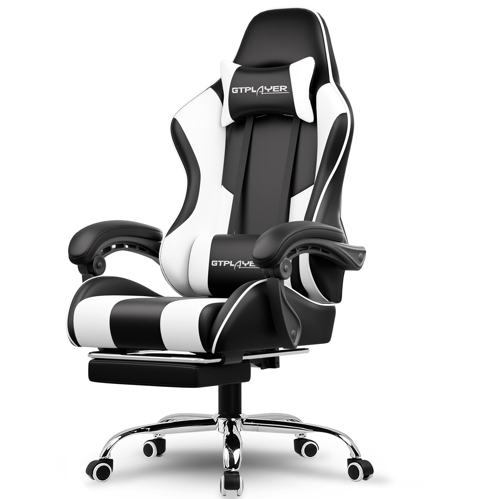 Photo 1 of ***MISSING PARTS*** GTPLAYER Gaming Chair, Computer Chair with Footrest and Lumbar Support, Height Adjustable Game Chair with 360°-Swivel Seat and Headrest and for Office or Gaming (White)