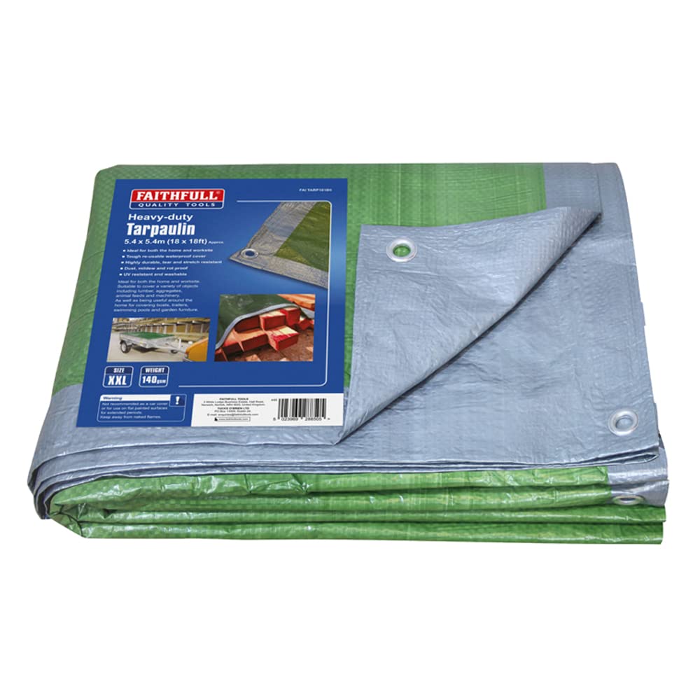 Faithfull FAITARP1818H Heavy Duty Tarpaulin (Green/Silver 5.4 x 5.4M (18ft x 18ft) 140gsm