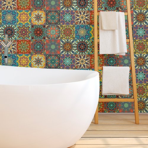 Ambiance Sticker Self-Adhesive Decorative Wall Decal Cement Tile for Bathroom and Kitchen Ezeiza - Pack of 9 Stickers of 20 x 20 cm