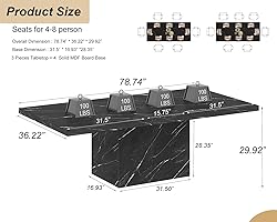 HSH 78” Black Dining Table for 6 to 8, Rectangle