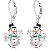 Christmas Snowman Earrings for Women Dangling Sterling Silver Snowflake Winter Earrings Dangle Jewelry Holiday Gifts