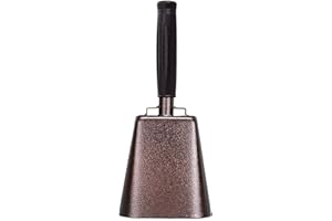DEKE HOME 10 in. steel cowbell/Noise makers with handles. Cheering Bell for sporting, football games, events. Large solid school hand bells. Cowbells. Percussion Musical Instrument. Cow Bell Alarm (Copper)
