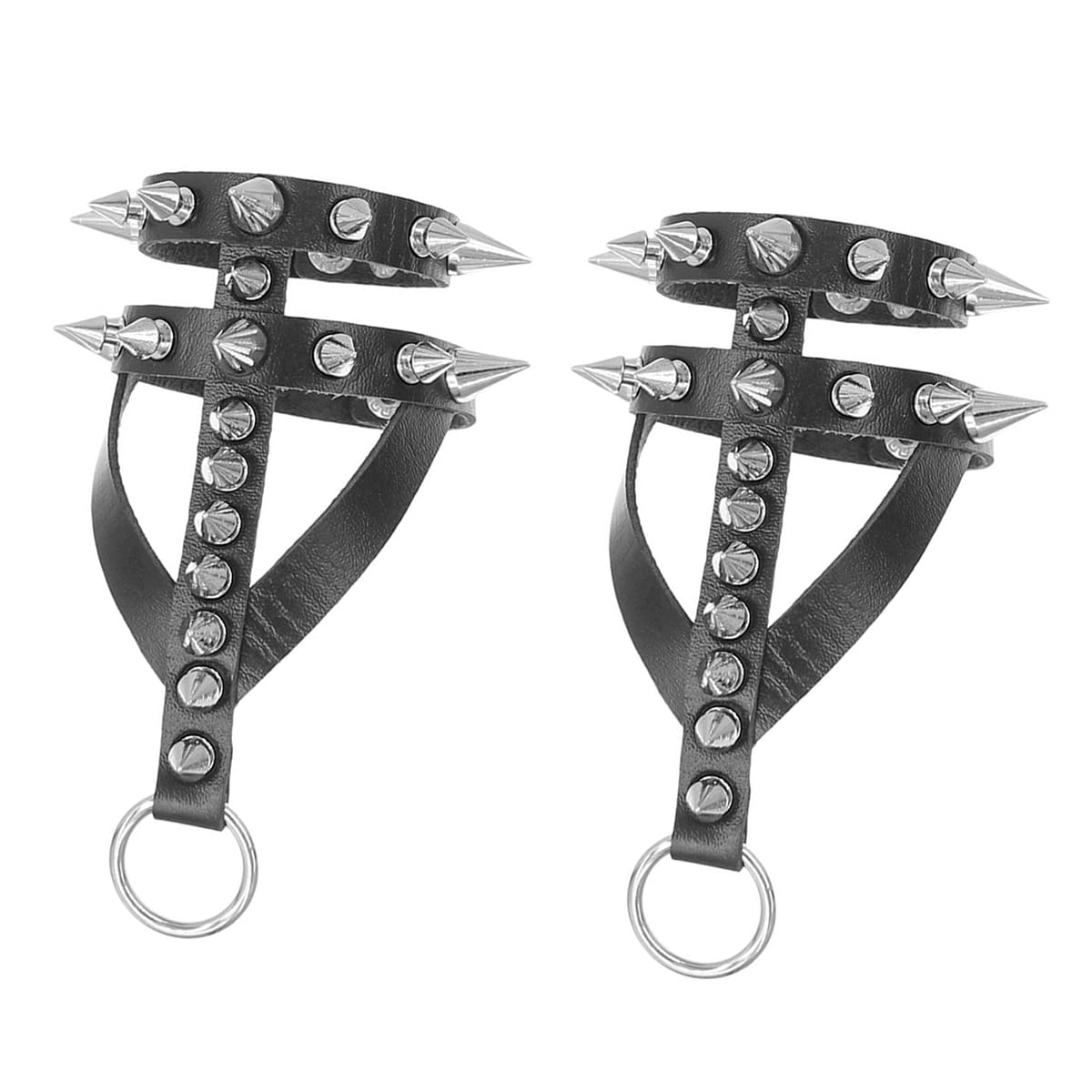 Ieron 2 Piece Punk Gothic Style Ring Adjustable Personality Jewelry Gloves with Chain and Rivets PU Leather Gothic Rock Punk Cosplay Accessories for Halloween Stage Shows