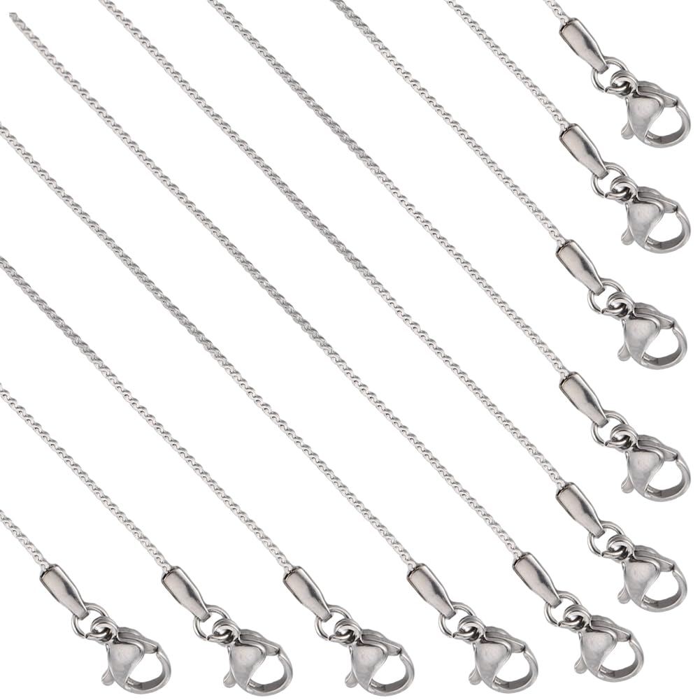 SUNNYCLUE 12 PACK 20 Inch/ 0.5m 1mm Necklace Chains Stainless Steel Necklace Making Metal Lobster Claw Clasps Cable Link Chains Necklaces Bulk for jewellery Making Necklace Women Adult Crafts Supplies