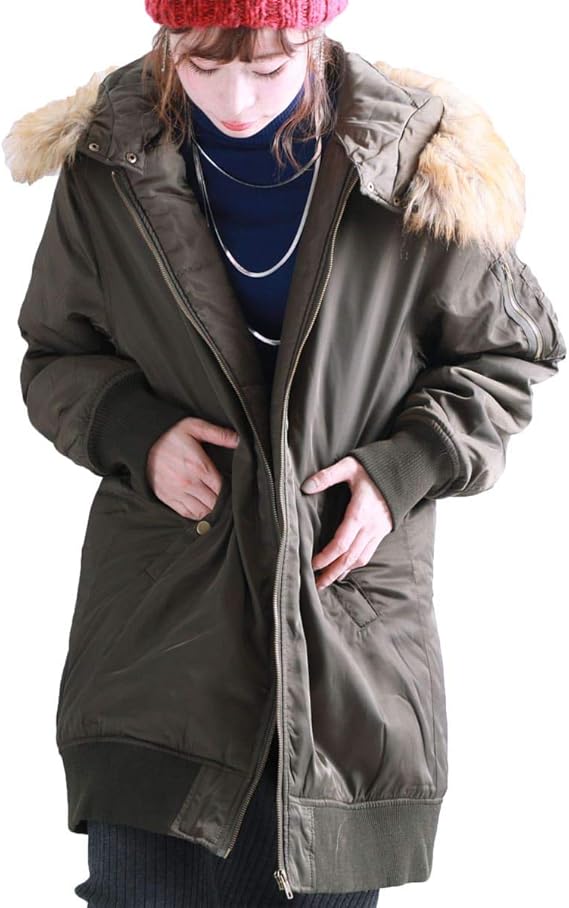 Amazon ゴールドジャパン 大きいサイズ レディース ファーフード 付き 2way ロング Ma 1 ブルゾン アウター 中綿 フード ファー 付き コート ジャケット 通販