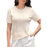 DAIMIDY Women's Short Sleeve Sweaters Hollow Out Summer Sweater Lightweight Cable Knit Pullover Tops