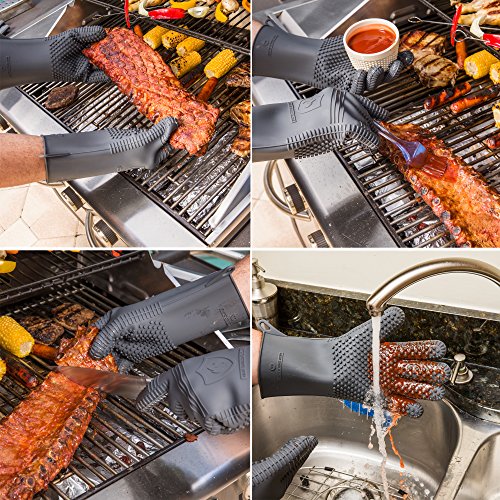 Premium Silicone BBQ Gloves & Grill Gloves in Attractive Gift Box. 13.5 inch Long for Better Protection. These Grilling Gloves are Best For Barbecue & Oven, Heat Resistant to 442 F (Size: S/M, 1 Pair)