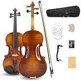 YoungMonic 4/4 Violin Kit Maple Neck Linden Solid Plywood Body High-Gloss Finish Violin with Shoulder Rest Bow Bridge Black Case and Strings for Beginners Violin Players
