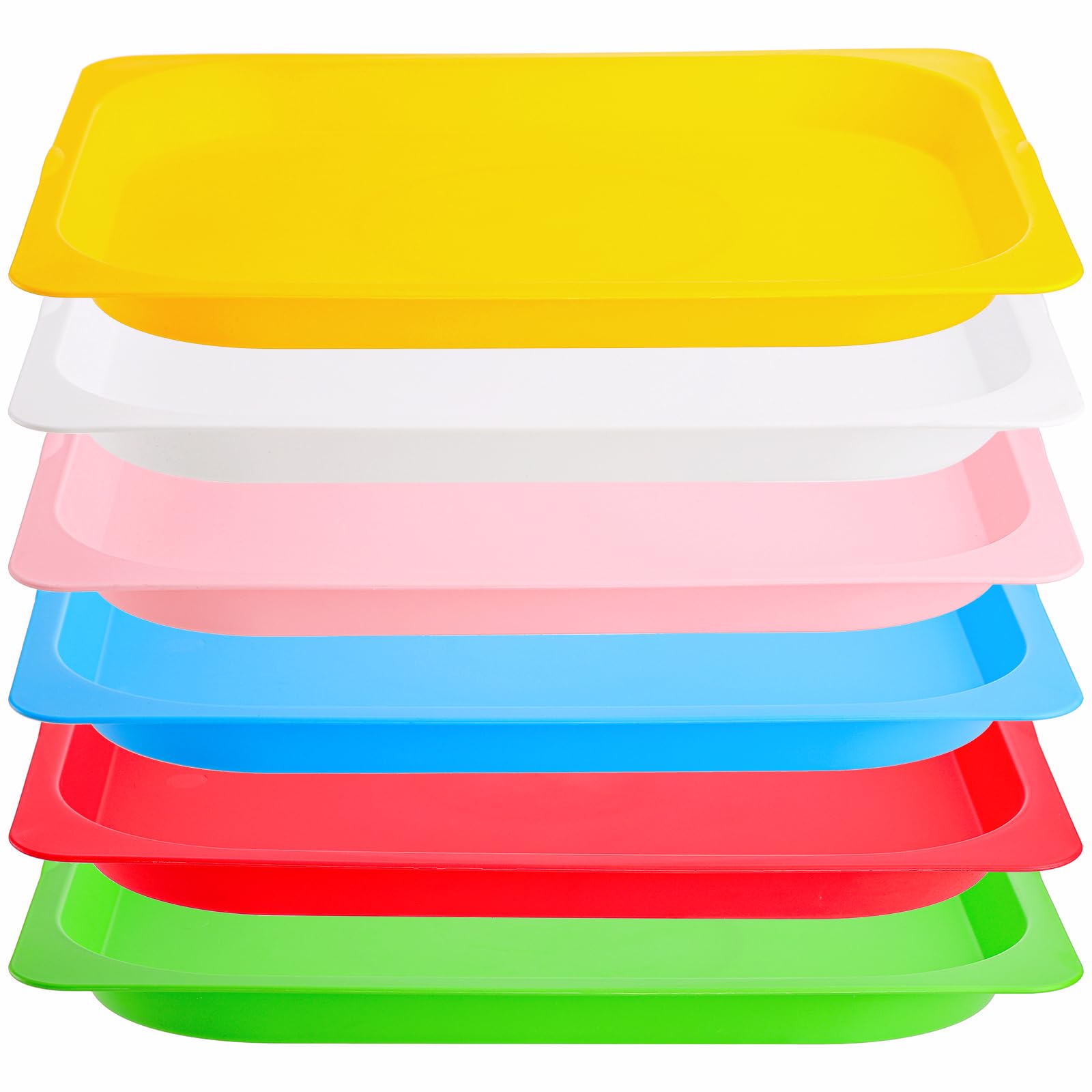 Elsjoy Set of 6 Large Plastic Activity Trays, 38 x 30cm Colorful Art Trays Stackable Craft Tray, Arts and Crafts Organizer Tray Shallow Serving Platters for Kids, School, Classroom, DIY Projects