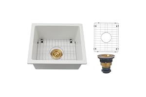 Lonsince White Bar Sink Undermount,16 X 18 inch Small Composite Bar Sink,Granite Kitchen & Bar Sinks (White, 16" X 18")