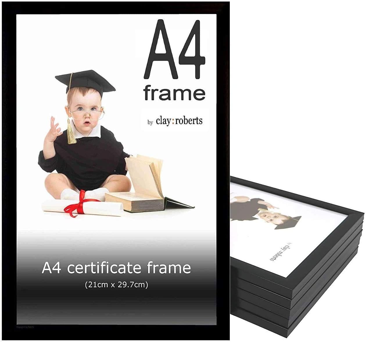 A4 Photo Frame, Black, Pack of 6, Picture Frame, Certificate, Art Print Poster, 21cm x 29.7cm, Black Frames